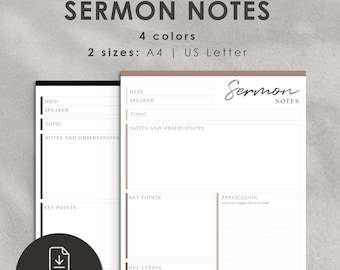 Minimalist Sermon Notes Template: Bible Study Journal (PDF)