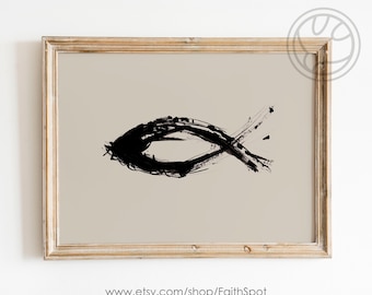 Christliches Fischsymbol ICHTHYS Minimalistische christliche Wandkunst