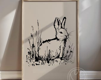 Vintage Easter Bunny Print: Farmhouse Rabbit Sketch (Digital Download)