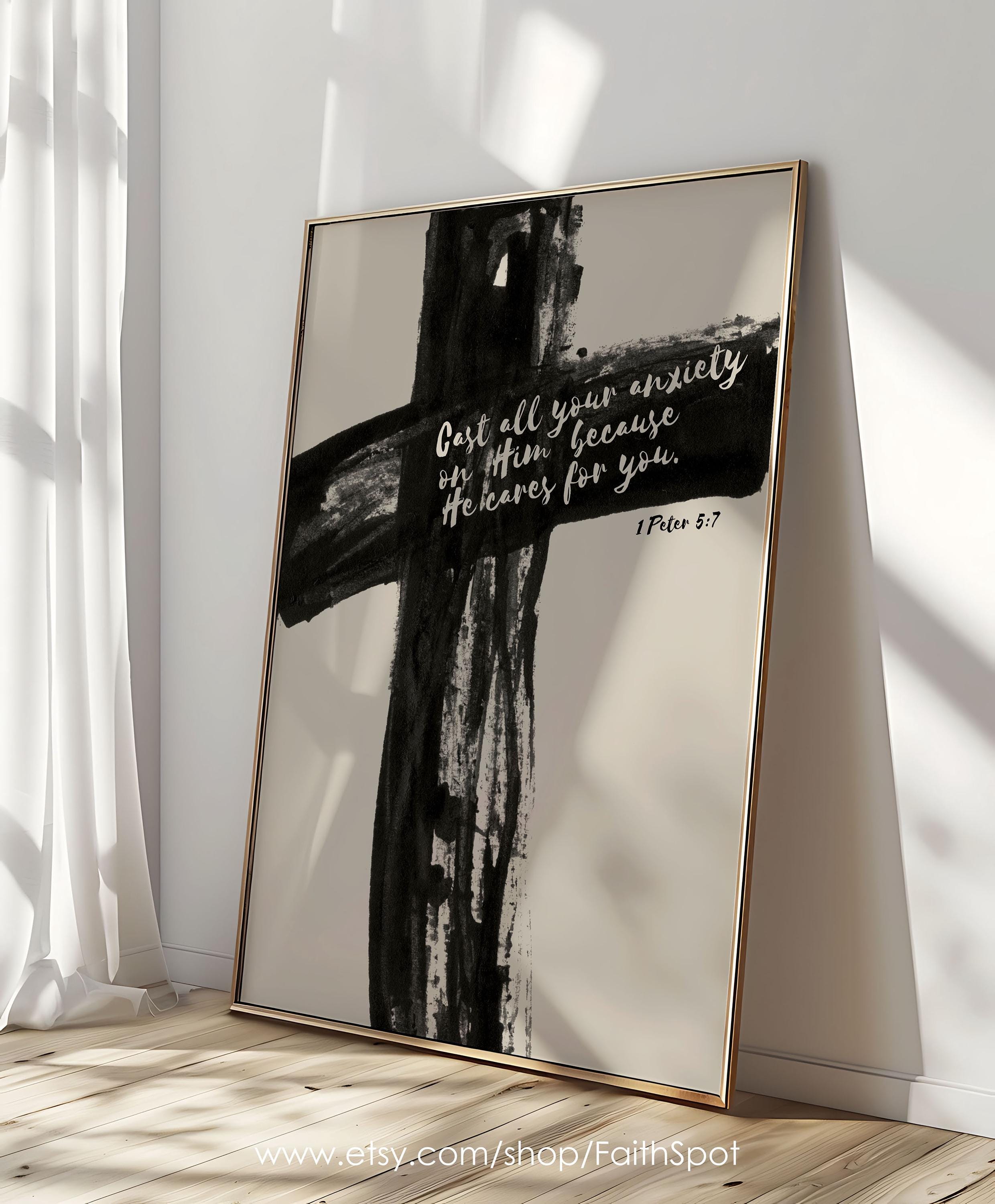 Holy Cross Art Bible Verse Print Jesus Wall Art Minimalist Christian ...