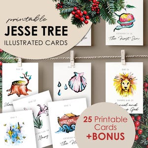 Jesse-boomkaarten voor adventskalender, aftellen naar kerst, katholieke adventskaarten, homeschool Kid Christmas Craft, digitale download