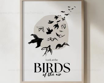 Versetto biblico "Guarda gli uccelli", stampabile, decorazione murale cristiana per la casa, Matteo 6:26