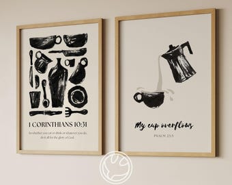 Christelijke muurkunst keuken: afdrukset bijbelteksten (digitale download)