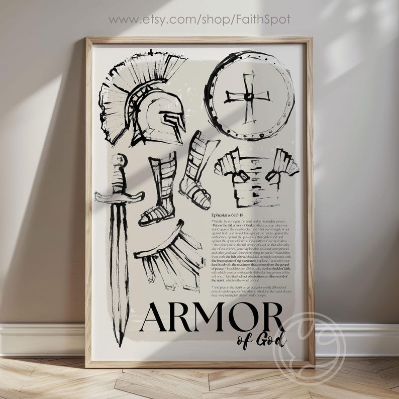 Rüstung Gottes Schrift Wandkunst Taufe Geschenk Schild des Glaubens Bibel Vers Christliches Poster Epheser 6:10 Bild 5