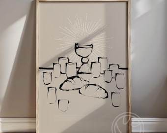Stampa minimalista dell'Ultima Cena, arte murale di Gesù, arte cristiana moderna
