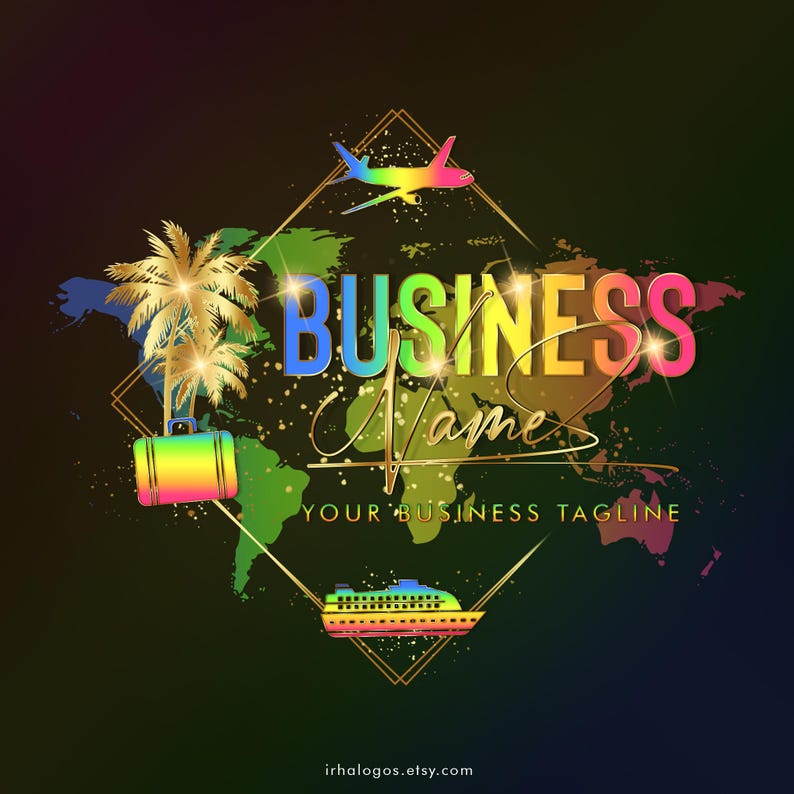 Travel Logo Design, Palm Tree Plane Cruise Ship Logo, Travel Agency