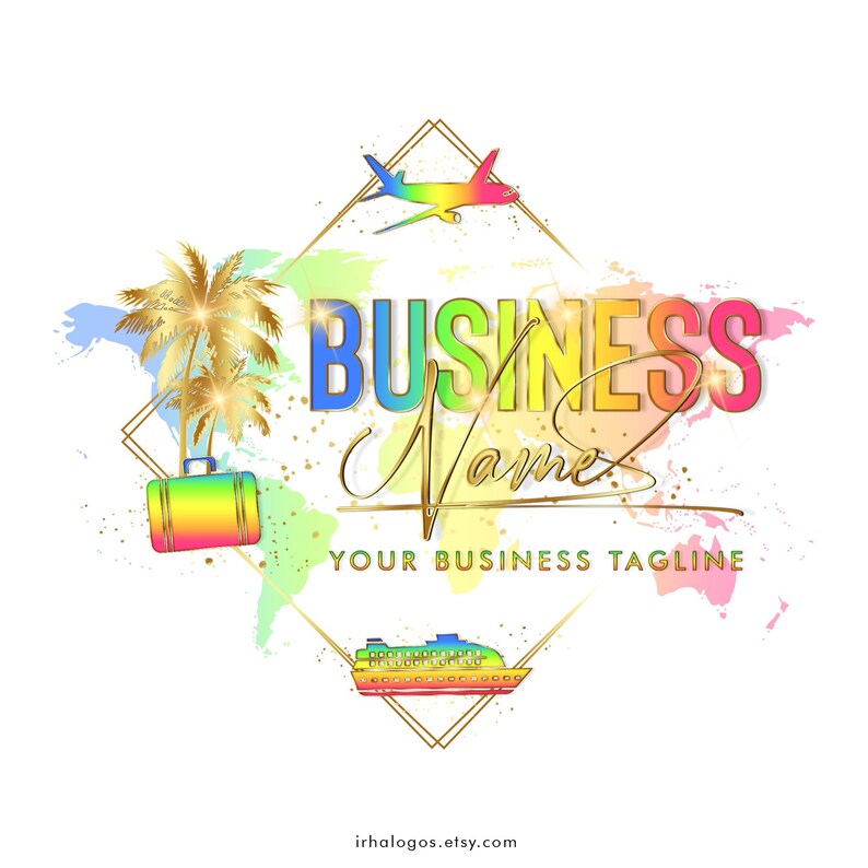 Travel Logo Design, Palm Tree Plane Cruise Ship Logo, Travel Agency