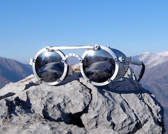 miroir argenté rond tout métal GLACIERS lunettes de soleil,