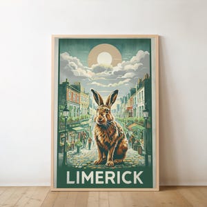 Limerick, Ireland, Limerick print, Limerick travel, Limerick travel poster, retro posters, Irish pub poster, hare poster, cities collection.