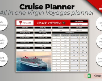 Planificador de Virgin Voyages / Organizador de cruceros / Lista de equipaje para cruceros / Hoja de cálculo de vacaciones / Lista de verificación de cruceros / Planificador todo en uno / Cruiseful