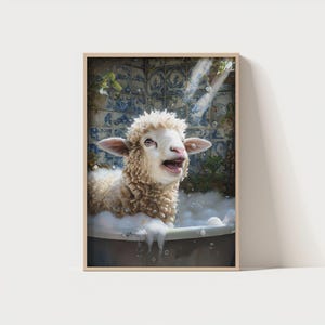 Babyschaf im Schaumbad | Badewanne | Chinoiserien Druck | Chinoiserienfliesen | Gästebuch Bild | druckbare Kunst Schafe | Schaf Poster.