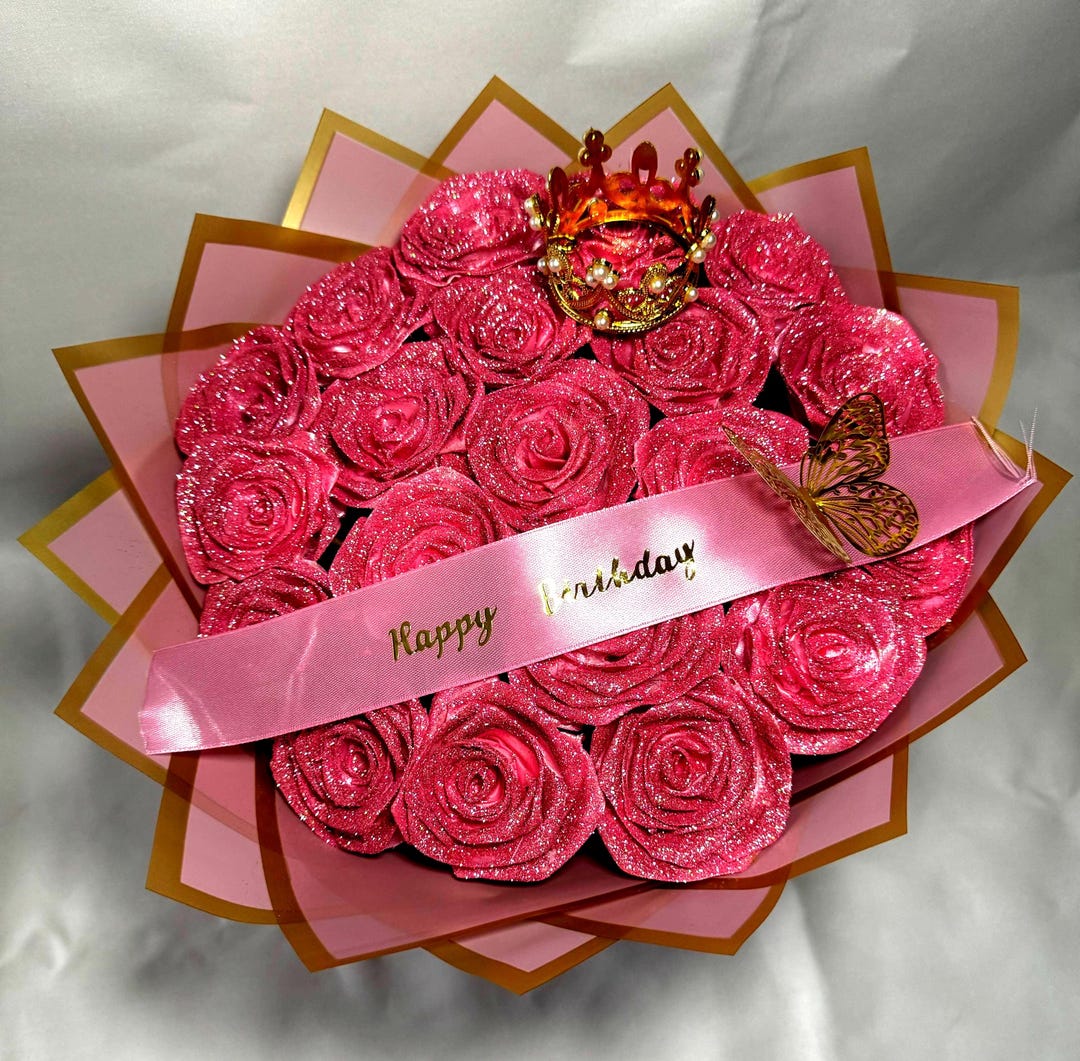 Eternal GLITTER ROSE PINK With Pink Wrap Bouquet/happy Birthday - Etsy UK