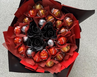 chocolate bouquet- lindor and ferrero rocher mix - red and black edition