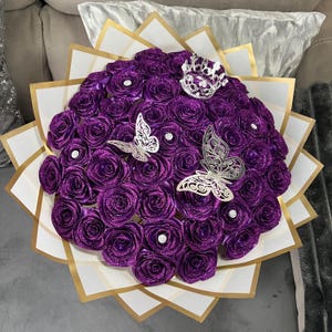 eternal GLITTER rose PURPLE bouquet/happy birthday