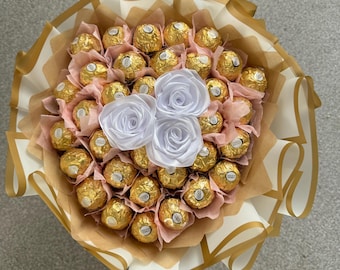 Chocolate bouquet- lindor and ferrero rocher mix - white rose