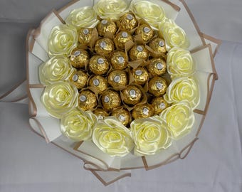 eternal rose chocolate bouquet- lindor and ferrero rocher mix - beige rose