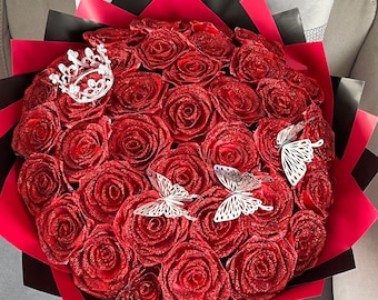Eternal glitter rose bouquet red   / Happy birthday