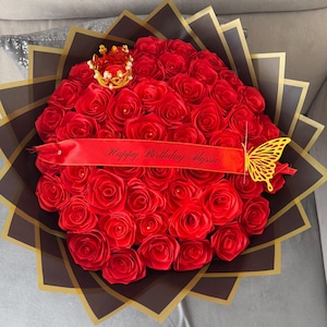 Eternal rose bouquet - plain red - happy birthday banner