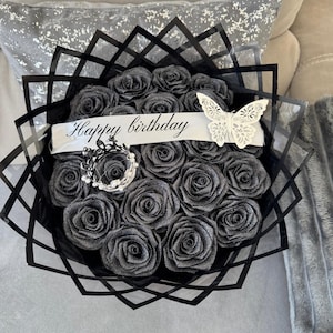 Ewiger GLITTER ROSE SCHWARZer Blumenstrauß mit alles Gute zum Geburtstag