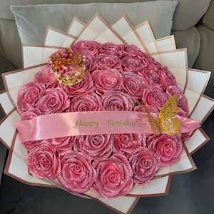 eternal GLITTER ROSE PINK bouquet/happy birthday