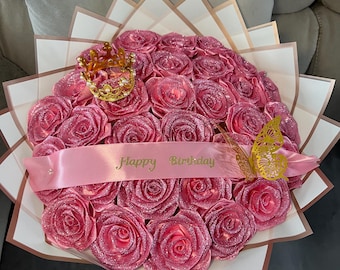 eternal GLITTER ROSE PINK bouquet/happy birthday