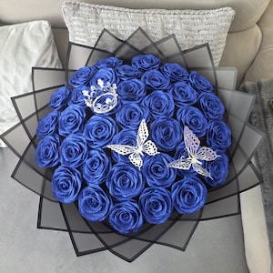 Eternal rose bouquet -GLITTER ROSE BLUE happy birthday