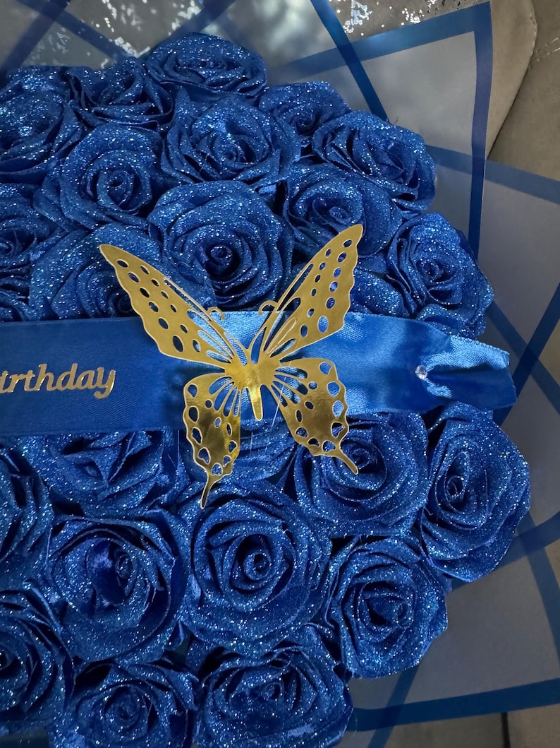 Blue Birthday Roses Eternal GLITTER ROSE BLUE Bouquet With Blue Wrapping Happy Birthday - Etsy