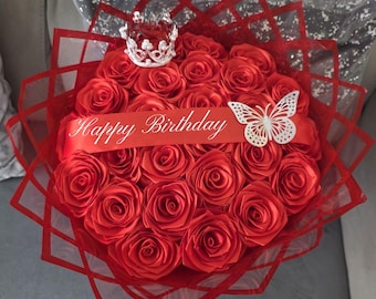 eternal rose bouquet - plain red with glossy red wrap - Happy birthday