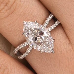Platinum Marquise Diamond Engagement Ring, 6 Prong Wedding Ring, Vintage Anniversary Ring, Diamond Solitaire Engagement Ring, Promise Ring
