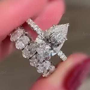 3.0 CT Pear Cut Moissanite Bridal Ring Set Oval Cut Moissanite Half Eternity Wedding Band Bridal Ring Set Promise Ring Anniversary Ring Gift