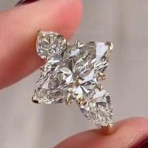 3.0 CT Marquise Cut Three Stone Moissanite Engagement Ring Side Pear Cut Promise Ring Vintage Style Unique Marquise Ring Anniversary Ring