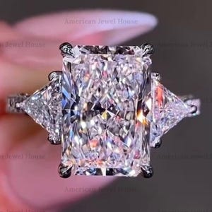 4.0 CT Radiant Cut Moissanite Three Stone Engagement Ring 14K White Gold Wedding Ring Promise Ring Anniversary Ring Gift Ring For Her