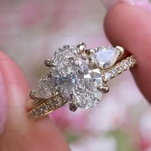 3CT Oval Cut Moissanite Diamond Ring Set, Dainty Proposal Ring, Classic Engagement Ring Set, Oval Solitaire Ring Set, 14K Gold Ring For Her