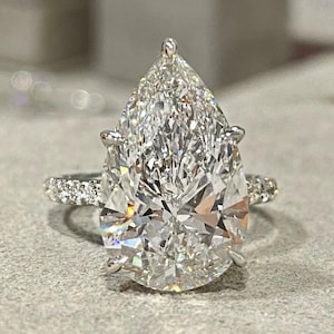 6 Carat Pear Shaped Ring Hidden Halo Pear Engagement Ring, 14K Solid White Gold Big Diamond Ring Proposal Ring Wedding Ring Moissanite RIng