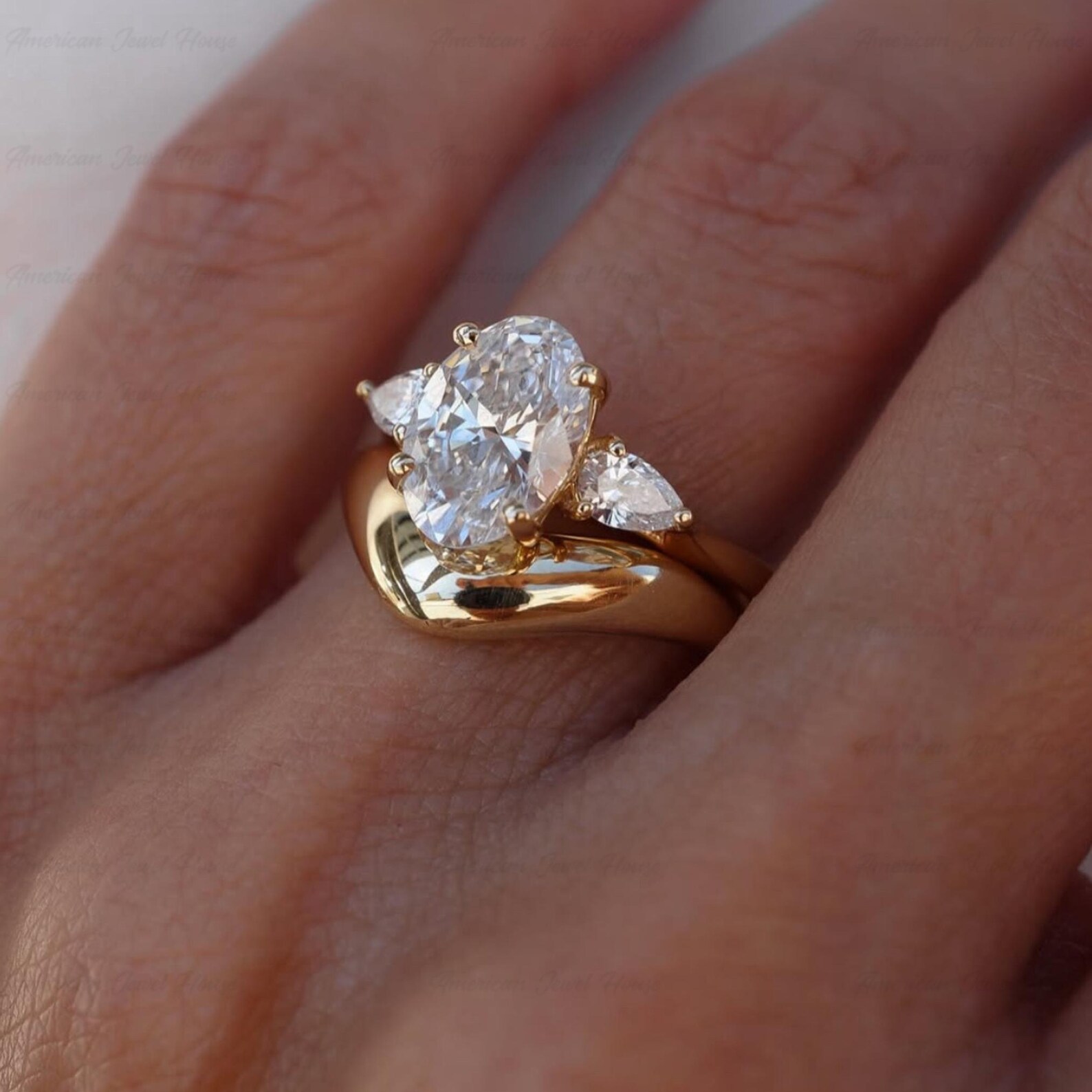 Three Stone Oval Engagement Ring Set Oval Engagement Ring With Pear ...