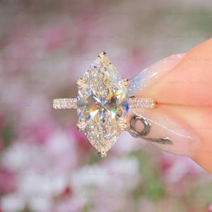 2.5 CT Marquise Cut Moissanite Engagement Ring, 14K Solid Gold, 6 Prong With Hidden Halo Ring, Elongated Marquise, Promise Ring, Women Gifts