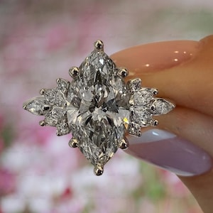 Unique hand made Vintage Rose Gold Marquise Diamond Ring, Lab Grown Diamond Ring, Custom Engagement Ring, Promise Ring For Girlfriend Gifts