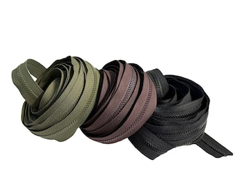 Continue Zipper YKK #3 Molded Plastic Vislon Roll by The Yard Bulk Make-A-Zipper for DIY Sewing Crafts -Color Black, Brown or Cedar Green