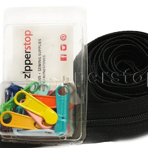 Ykk #4.5 Nylon Coil Zippers Chain Tape Bulk with Extra-long pull 4-yards of zipper tape 16 matching pulls made in USA  for DIY Sewing Tailor