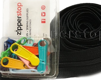 YKK #4.5 Nylon Coil Zipper Tape: 4-Yards with 8 Extra-Long Pulls, Made in USA