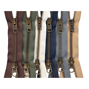 YKK #10 Antique Brass Parka Two-Way Heavy Duty Metal Jacket Zipper for Coats Made in The United States Choice of Color and Length 4&quot; to 36&quot;