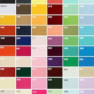 May include: A color chart with 60 different colors, numbered from 001 to 553. The colors are arranged in rows and columns, with each color having a corresponding number.