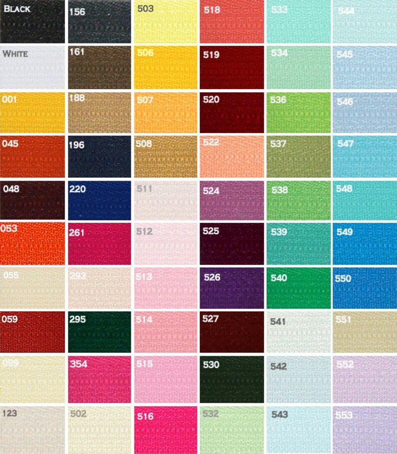May include: A color chart with 60 different colors, numbered from 001 to 553. The colors are arranged in rows and columns, with each color having a corresponding number.