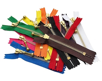 10pcs 3" Inches YKK 5# Brass Teeth Metal Zipper with Diecast Ball (Foxtail) Puller Closed End for Sewing Bag Craft Choose Your Color