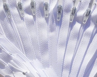 22" WHOLESALE Ykk Zippers-Twelve 22 Inch White  Zippers YKK # 3 Dress  Color 501Closed End~ZipperStop Wholesale Authorized Distributor YKK®