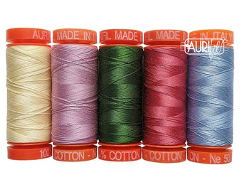 Aurifil Thread Kit - Into the Meadow Designer Collections 5 SMALL SPOOLS COTTON 50WT (220yds each) Assorted Colors Made in Italy