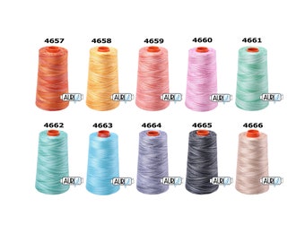 Aurifil 50wt Mako 100% Cotton Thread - 1 Cone x 6452 Yards Each - Your Choice of Colors 4663 Baby Blue Eyes Variegated - 6010 Toast