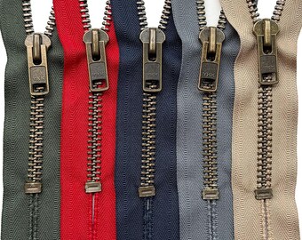 YKK #10 4" - 34" Antique Brass Non-Separating, Closed-End with Auto Pull Heavy Duty Metal Zipper - Choose Length and Color