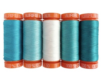 Aurifil Thread Kit - Seaglass Designer Collections 5 SMALL SPOOLS COTTON 50WT (220yds each) Assorted Colors Made in Italy