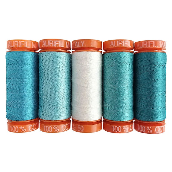 Aurifil Thread Kit Seaglass Designer Collections 5 SMALL SPOOLS COTTON 50WT  220yds Each Assorted Colors Made in Italy 